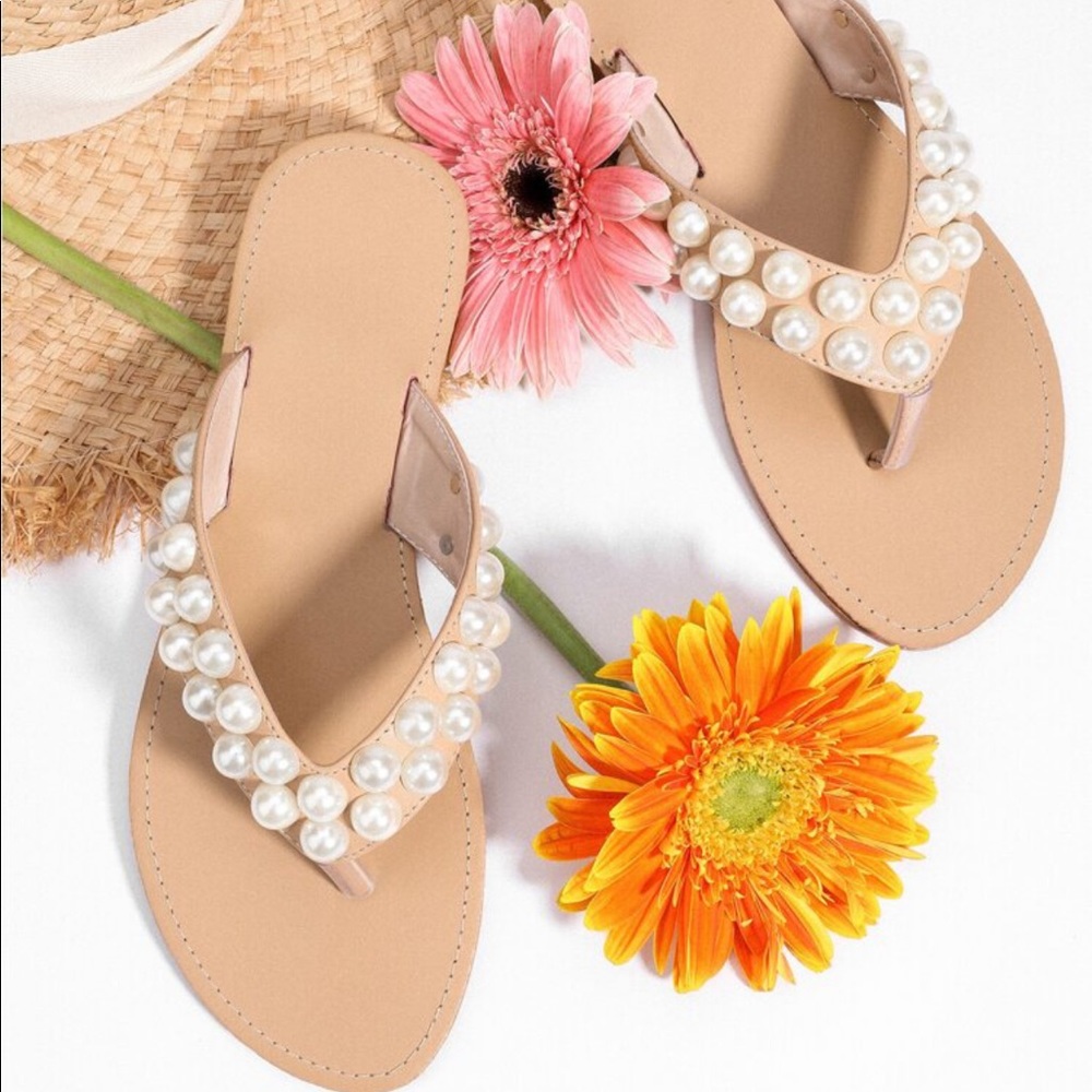 Faux Pearl Decor Thong Sandals